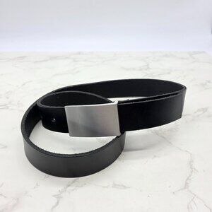 Express Leather Belt Mens 36 Black Designer Silver Plate Buckle Casual England